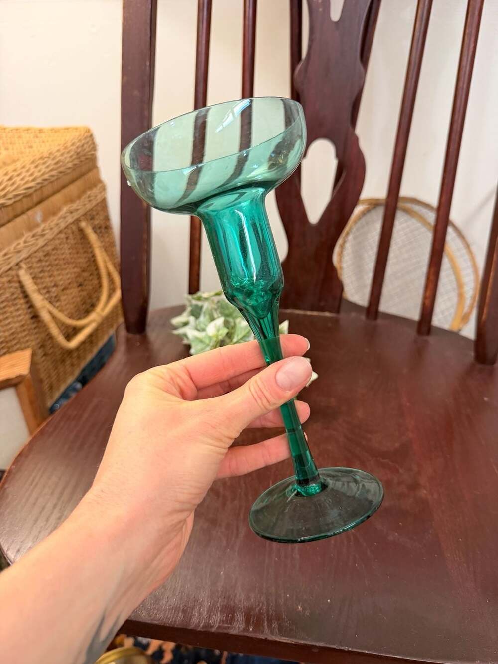 Green Turquoise Glass Candlestick Holder Tealight Taper Home Decor